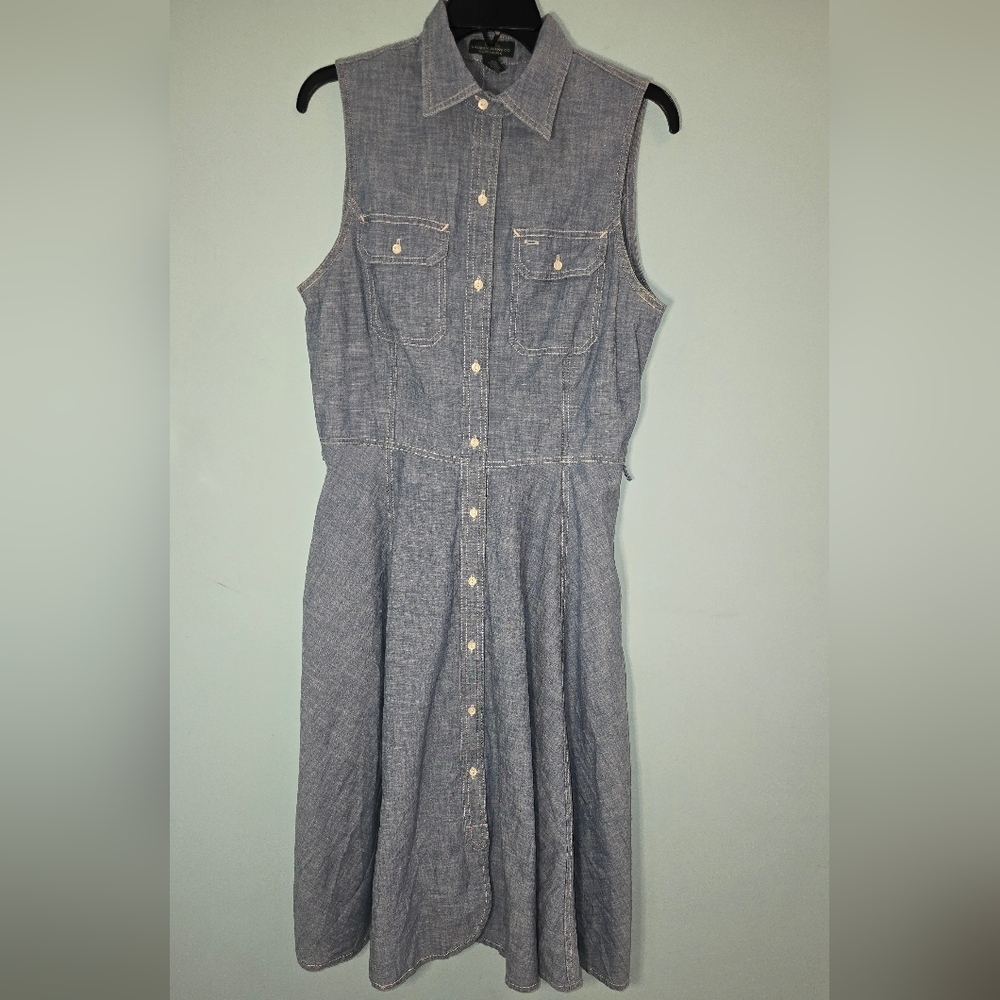 Ralph Lauren Chambray Denim Sleeveless Fit And Flare Dress Country Nashville